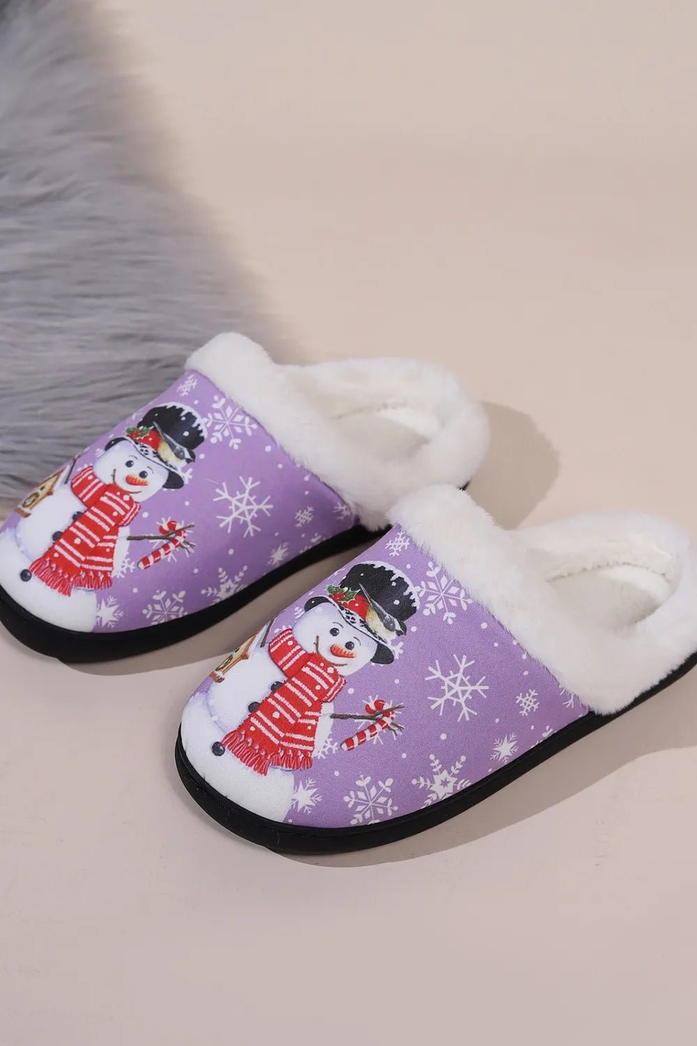 Snowman Round Toe Faux Fur Slippers - Loving It Shop