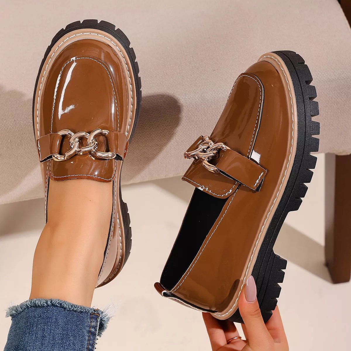Chain Decor Chunky Loafers - Loving It Shop
