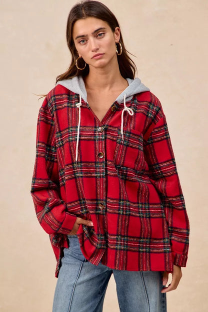 Brushed Plaid Hooded Jacket