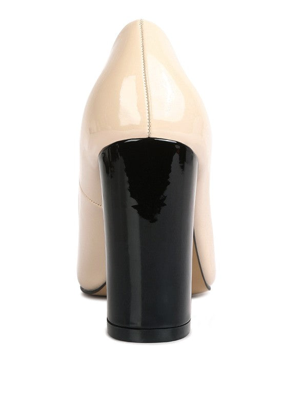Kamira Patent Block Heeled Pumps