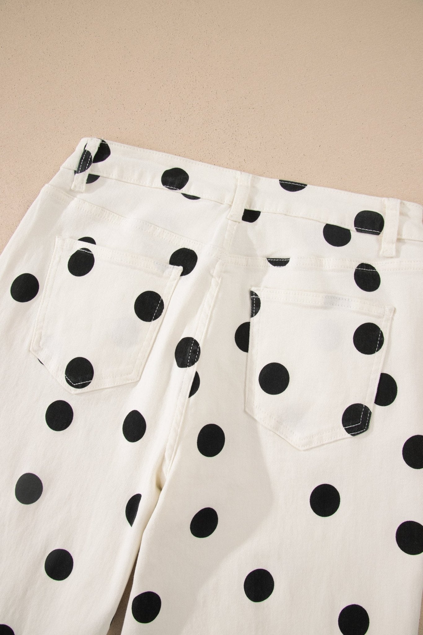 White Polka Dot Print Wide Leg Ankle - Length Jeans - Loving It Shop