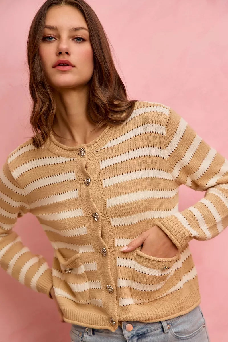 Stripe Long Sleeves Button Sweater Cardigan