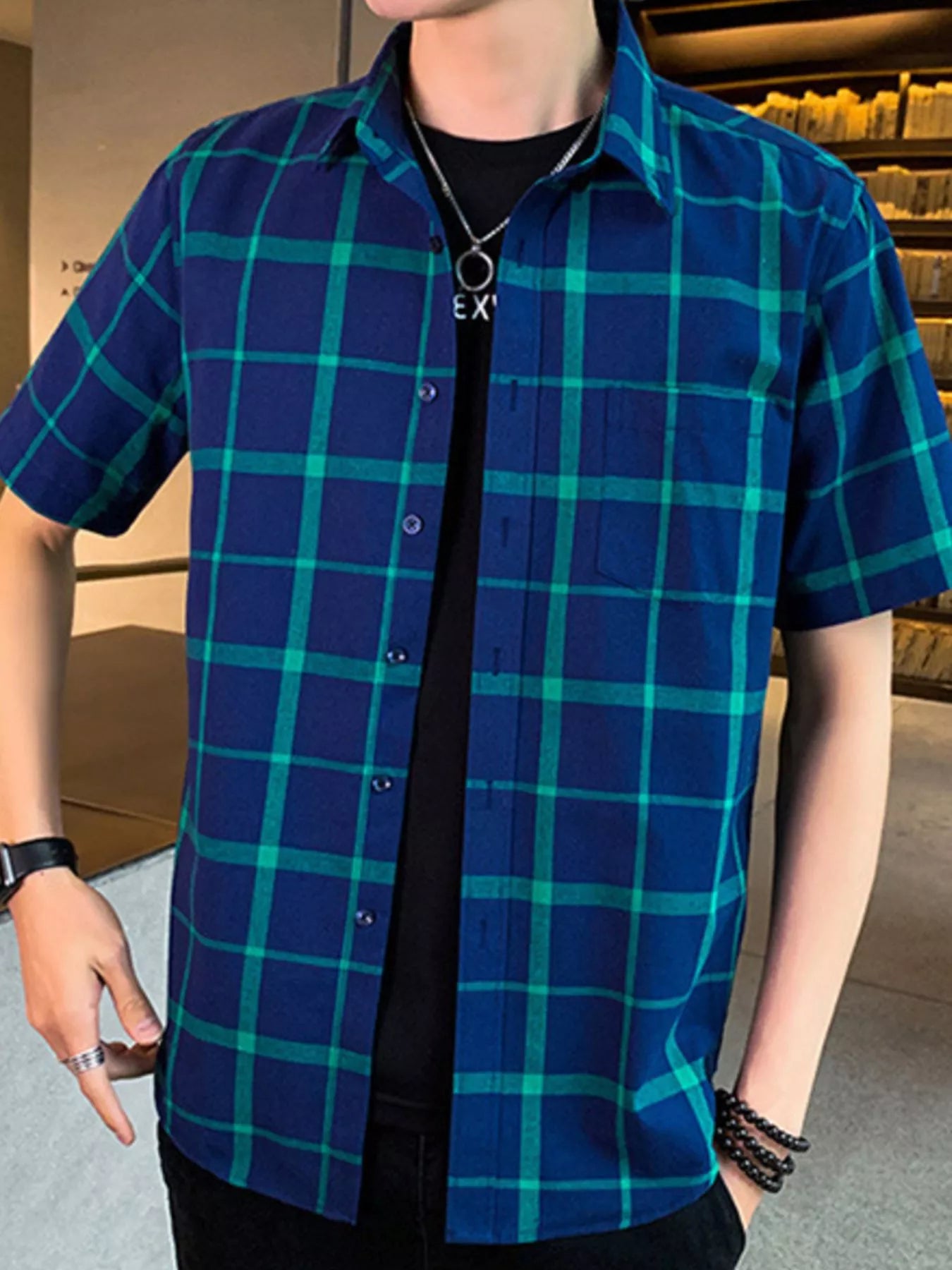 Men's Plus Size Casual Plaid Short Sleeve Shirt - Loving It Shop