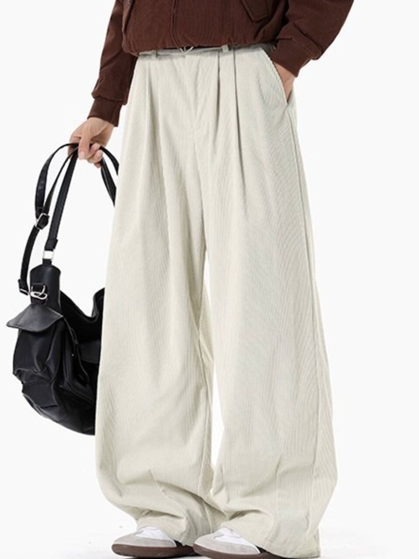 Men's Plus Size Pleated Detail Wide Leg Pants
