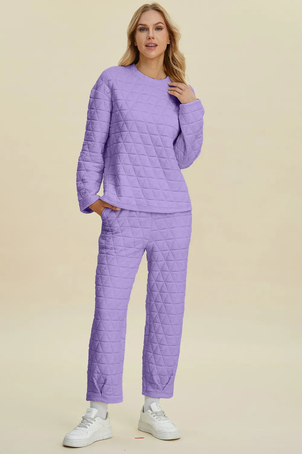I am a Fashion junky Full Size Texture Round Neck Long Sleeve Top and Pants Set