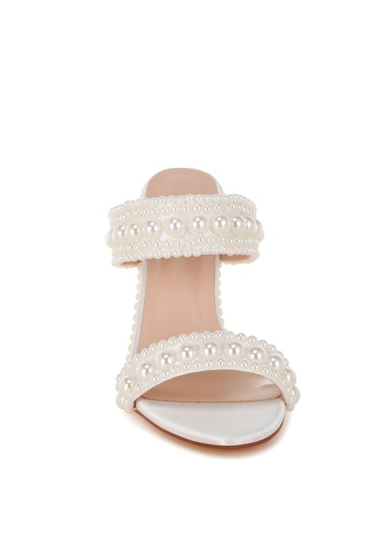 Ambrin Pearl Embellished Slip On Stiletto Heels