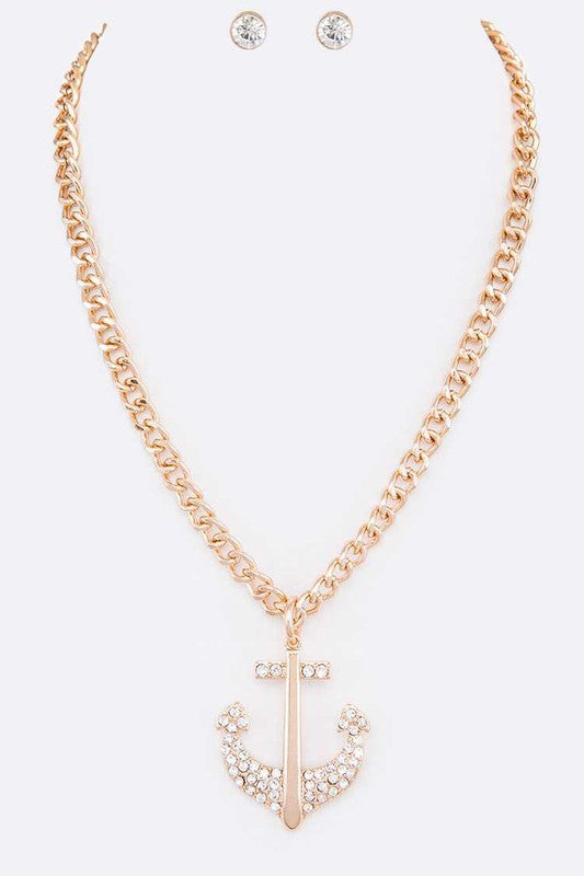 Crystal Anchor Pendant Necklace Set