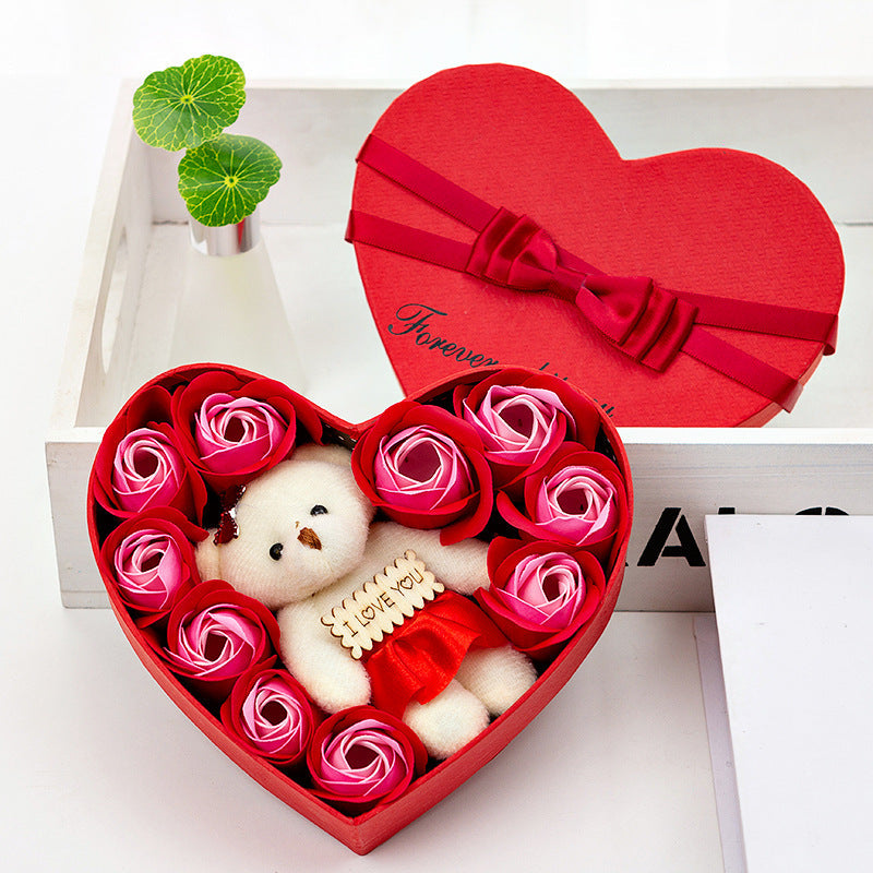 10 Soap Flower Rose Gift Box Bear Christmas Girlfriend Birthday Wedding Gift for Valentine&
