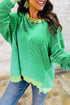 Bright Green Twisted Rib Uneven Hem Drop Shoulder Loose Knit Top - Loving It Shop