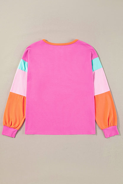Dark Blue Color Block Sleeve Loose Fit Top