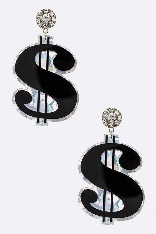 Oversize Dollar Sign Acrylic Earrings - Loving It Shop