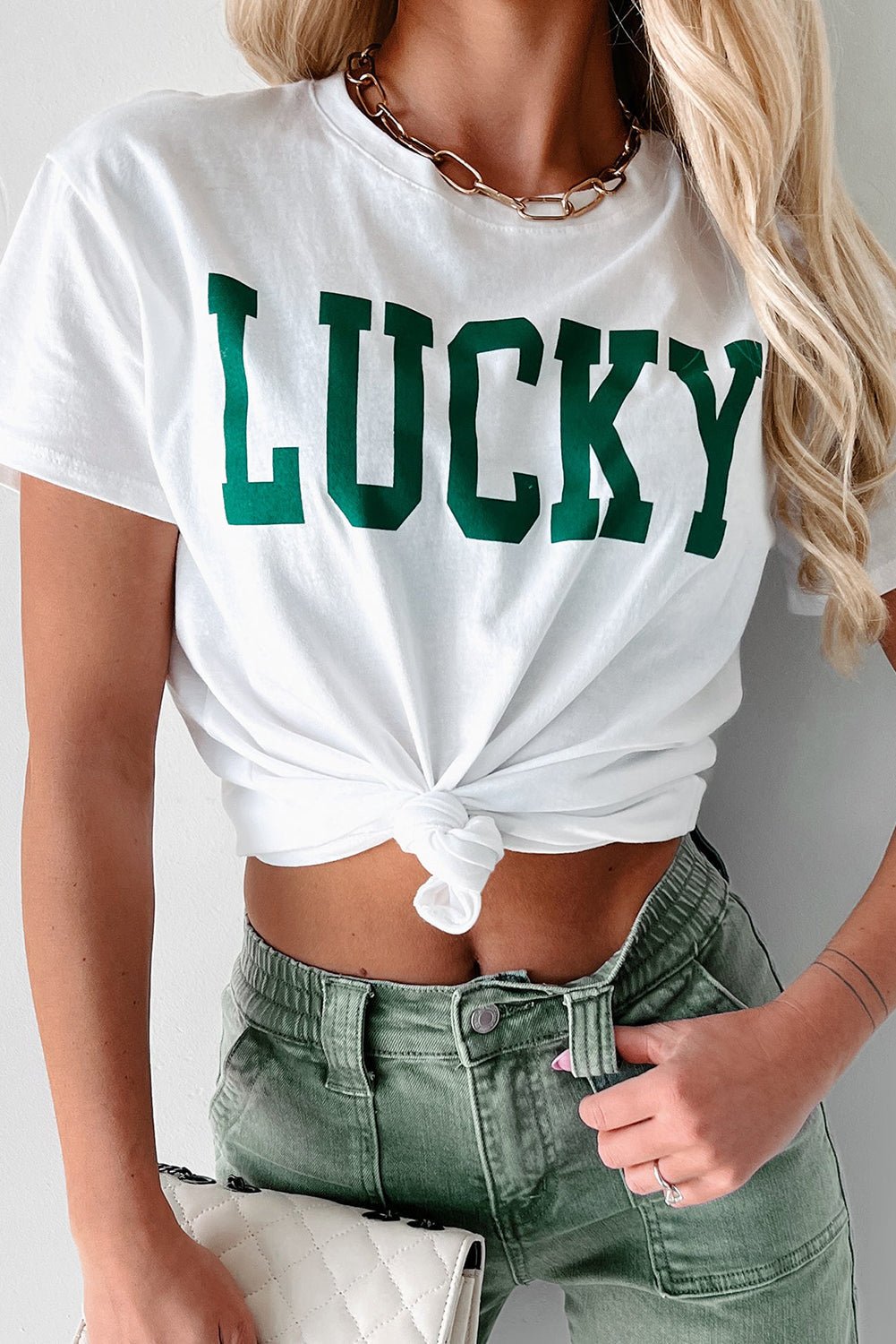 White LUCKY Printed Round Neck St Patricks T Shirt - Loving It Shop
