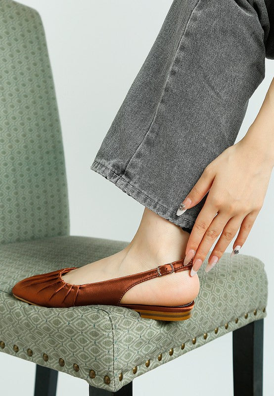Cheeni Satin Square Toe Flat Slingbacks
