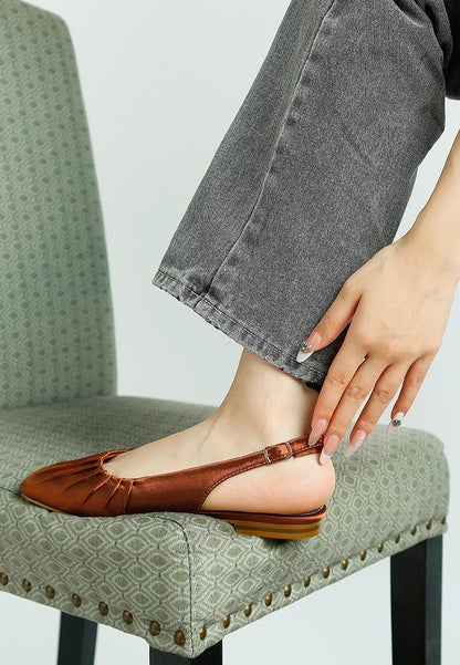 Cheeni Satin Square Toe Flat Slingbacks