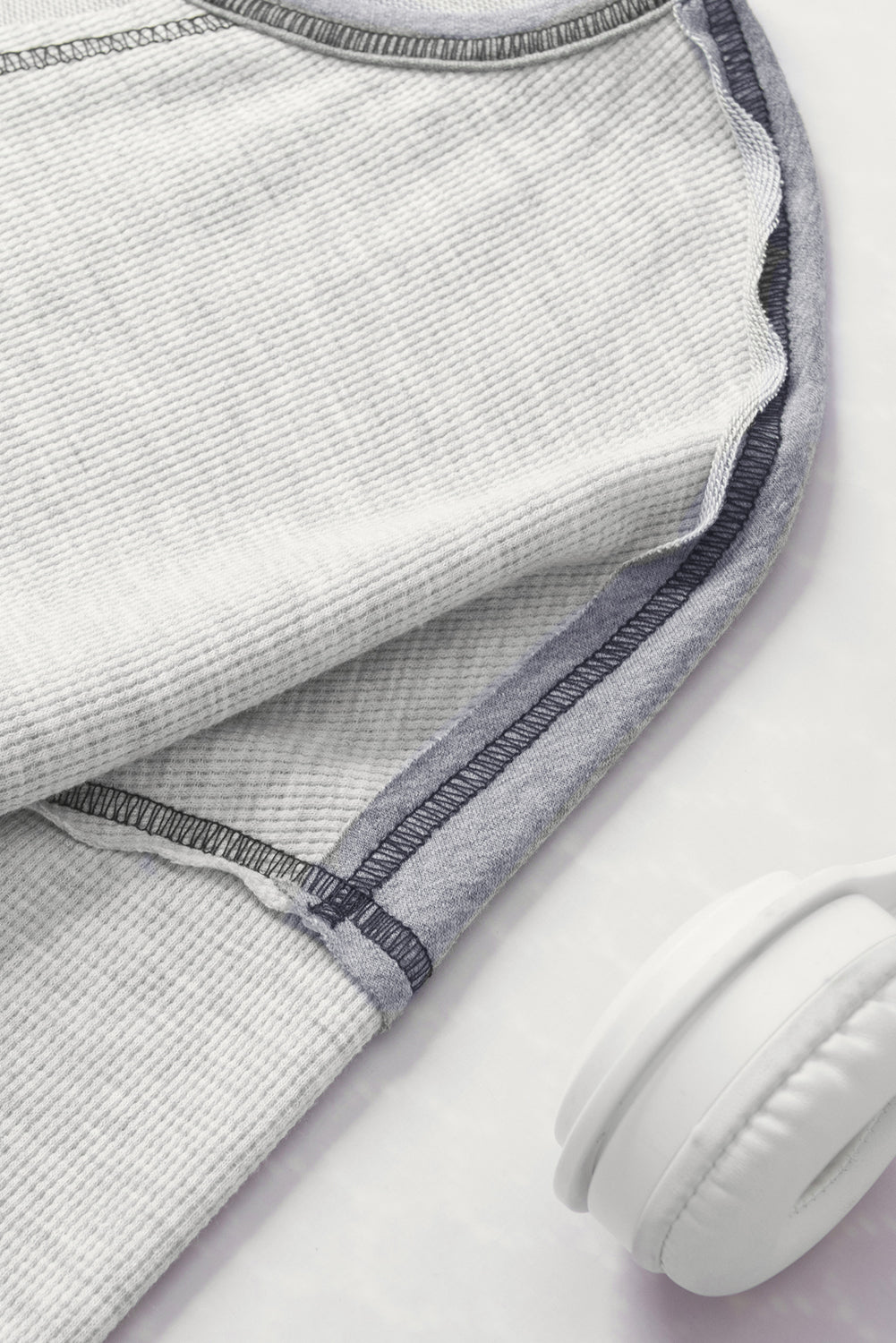 Gray Exposed Seam Ribbed Patchwork V Neck Sweatshirt - Loving It Shop