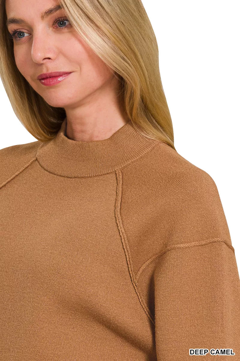 Viscose Mock Neck Exposed Seam Sweater