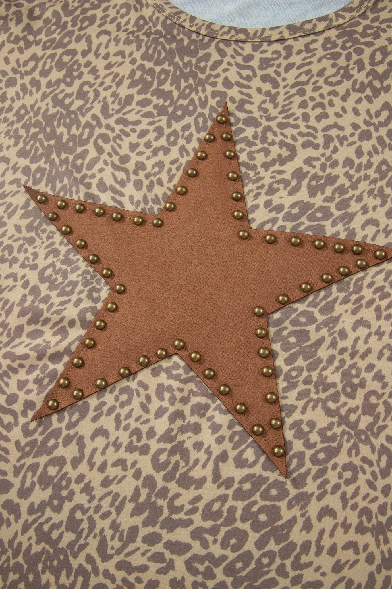 Khaki Leopard Retro Studded Star Patch Loose Tee - Loving It Shop