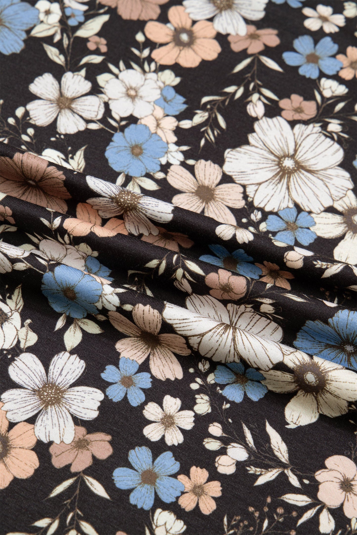Black Floral Print Slim Long Sleeve T Shirt