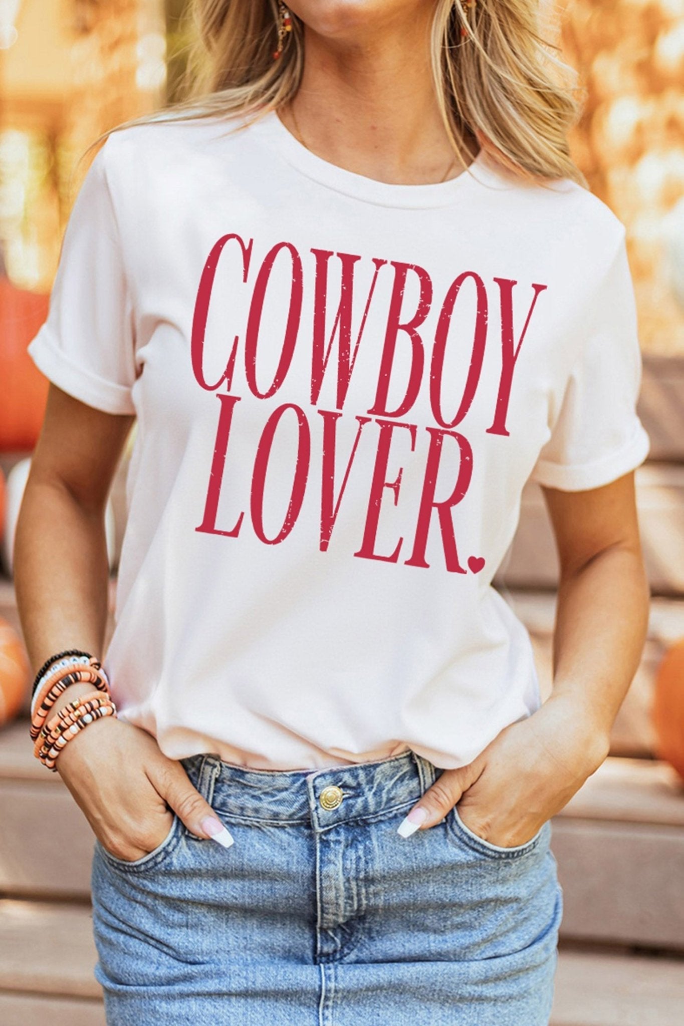 White COWBOY LOVER Lettering Graphic Tee - Loving It Shop