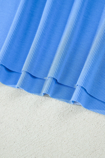 Sky Blue Slim Tank Top Elastic High Waist Shorts 2pcs Outfit - Loving It Shop
