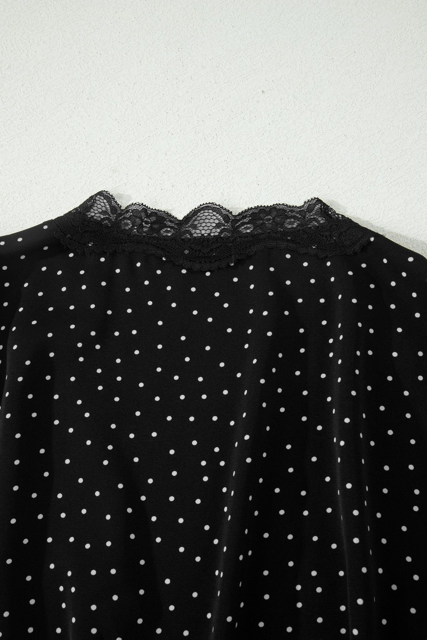 Black Polka Dot Print Lace Trim Wrap Mini Dress - Loving It Shop