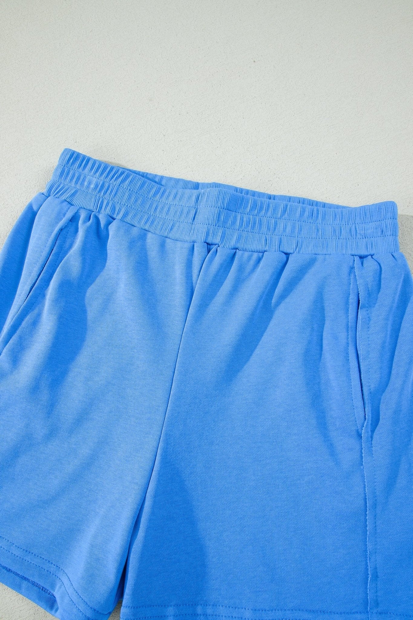 Sky Blue Slim Tank Top Elastic High Waist Shorts 2pcs Outfit - Loving It Shop