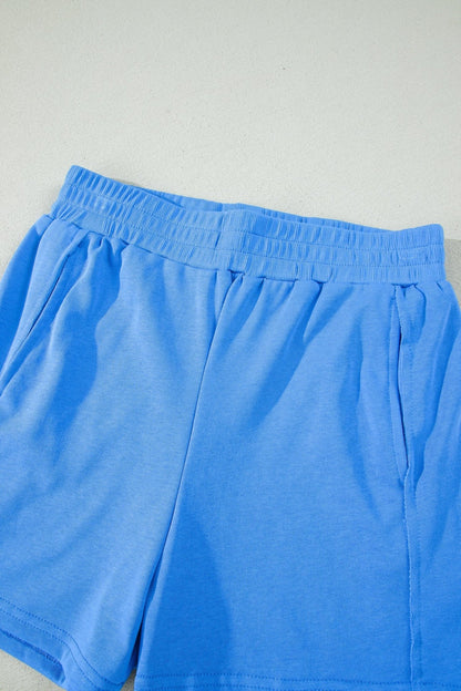 Sky Blue Slim Tank Top Elastic High Waist Shorts 2pcs Outfit - Loving It Shop