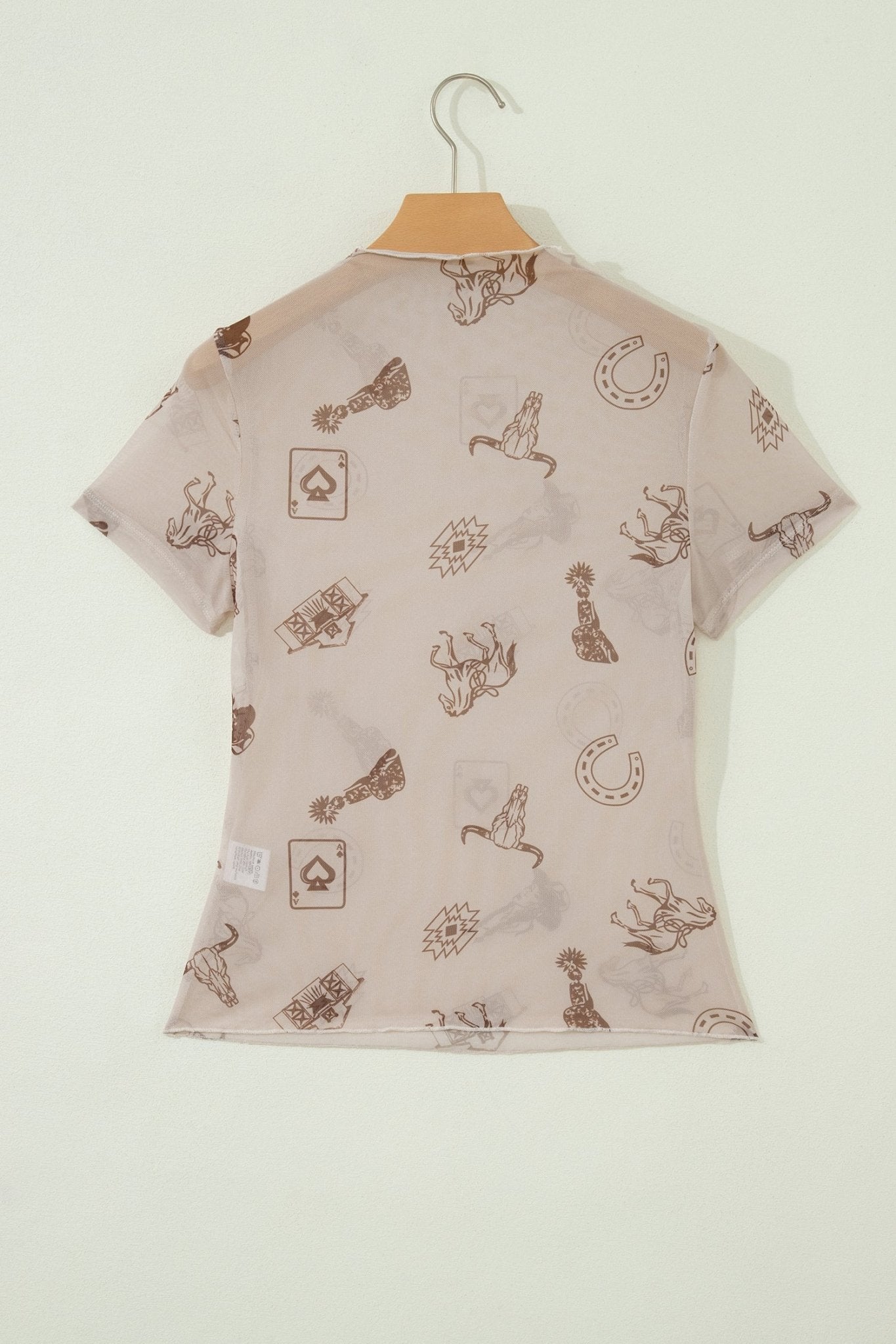 Oatmeal Western Printed Mesh Short Sleeve Top - Loving It Shop