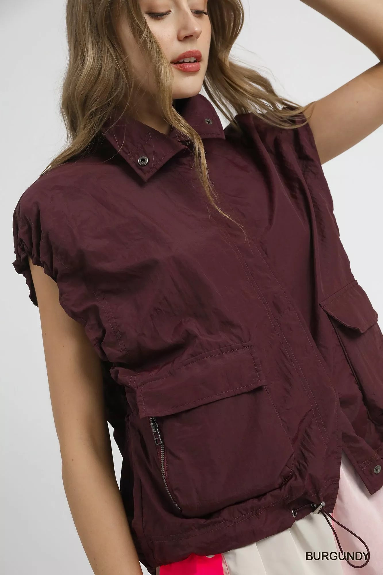 Drawstring Hem Nylon Vest with Pockets