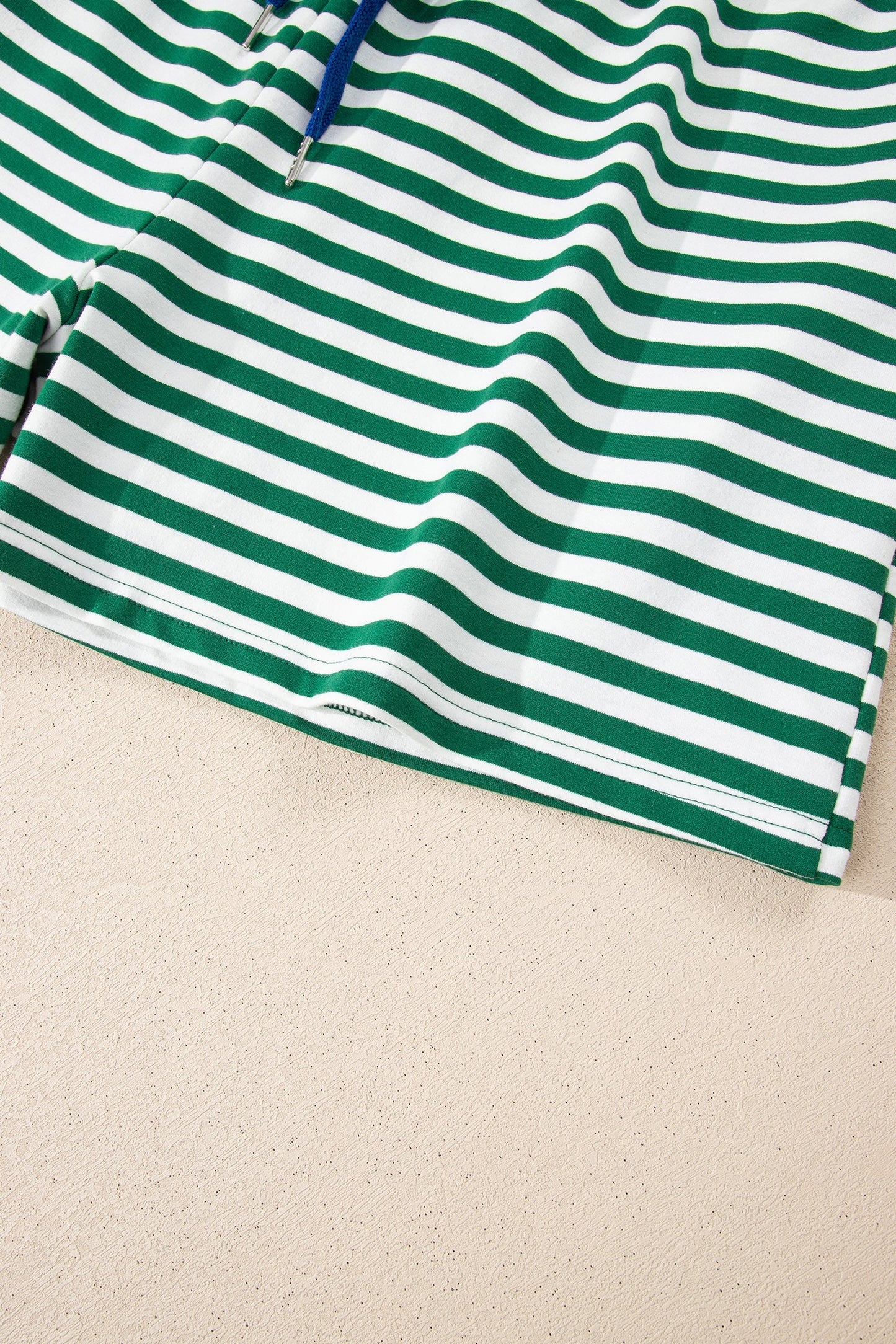 Green Stripe Boxy Tee Drawstring Elastic Waist Plus Size Short Set