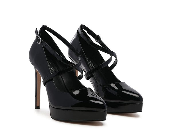 Pixie Dust Patent Faux Leather Cross Strap Pumps