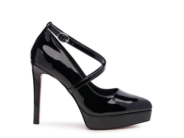 Pixie Dust Patent Faux Leather Cross Strap Pumps