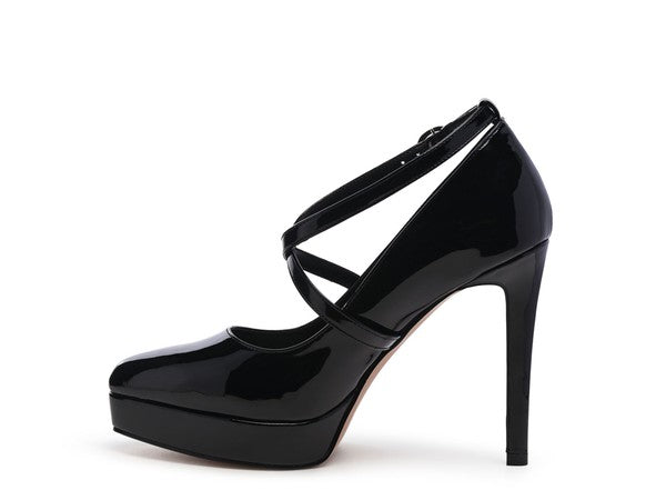 Pixie Dust Patent Faux Leather Cross Strap Pumps