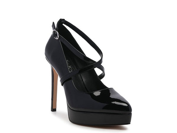Pixie Dust Patent Faux Leather Cross Strap Pumps