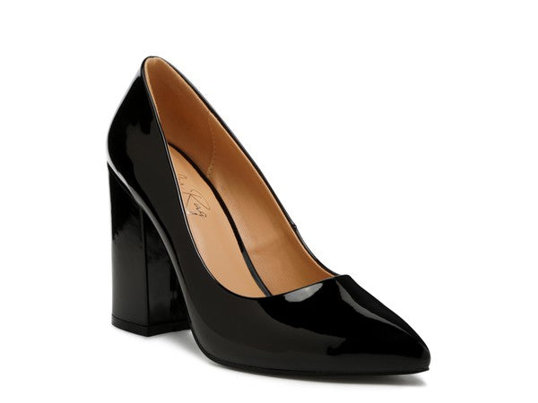 Kamira Patent Block Heeled Pumps