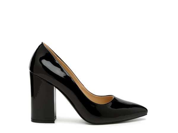 Kamira Patent Block Heeled Pumps