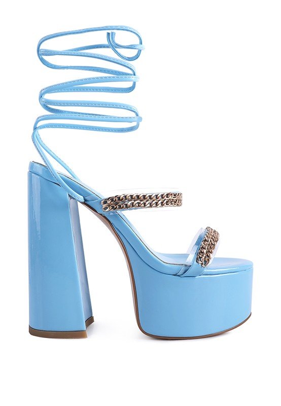INDULGENCE Metal CHAIN LACE UP CHUNKY SANDALS - Loving It Shop