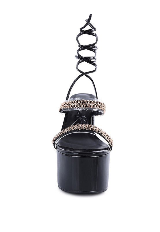 INDULGENCE Metal CHAIN LACE UP CHUNKY SANDALS - Loving It Shop