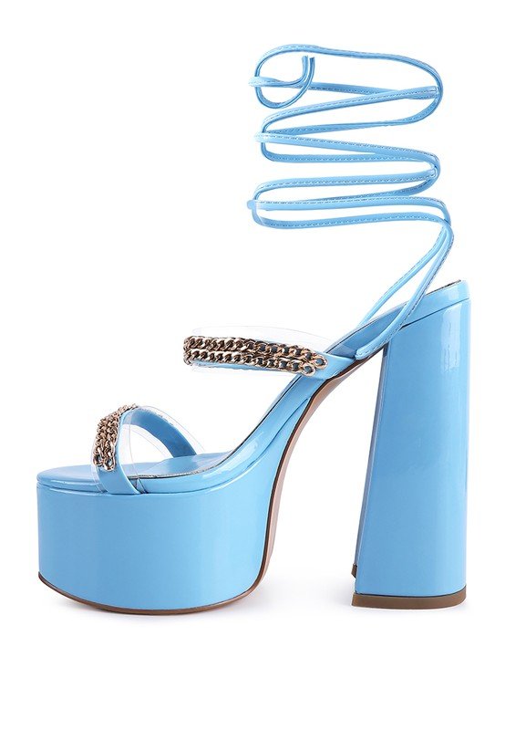 INDULGENCE Metal CHAIN LACE UP CHUNKY SANDALS - Loving It Shop