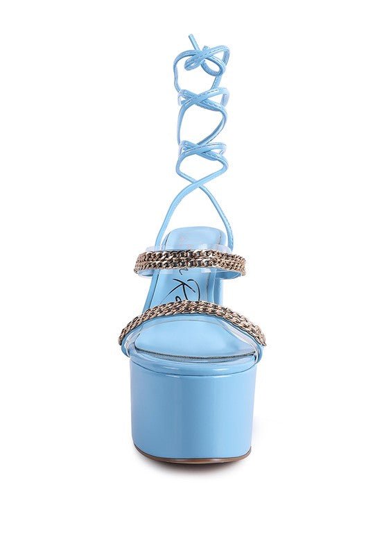 INDULGENCE Metal CHAIN LACE UP CHUNKY SANDALS - Loving It Shop