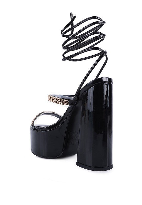 INDULGENCE Metal CHAIN LACE UP CHUNKY SANDALS - Loving It Shop