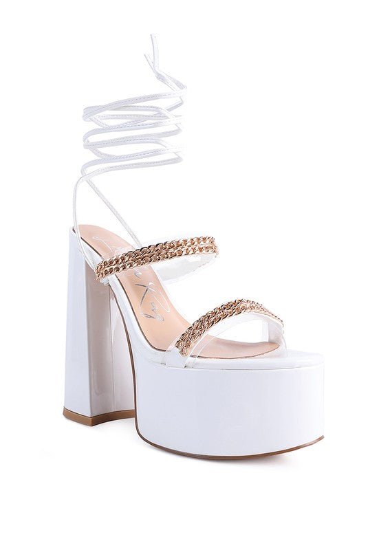 INDULGENCE Metal CHAIN LACE UP CHUNKY SANDALS - Loving It Shop