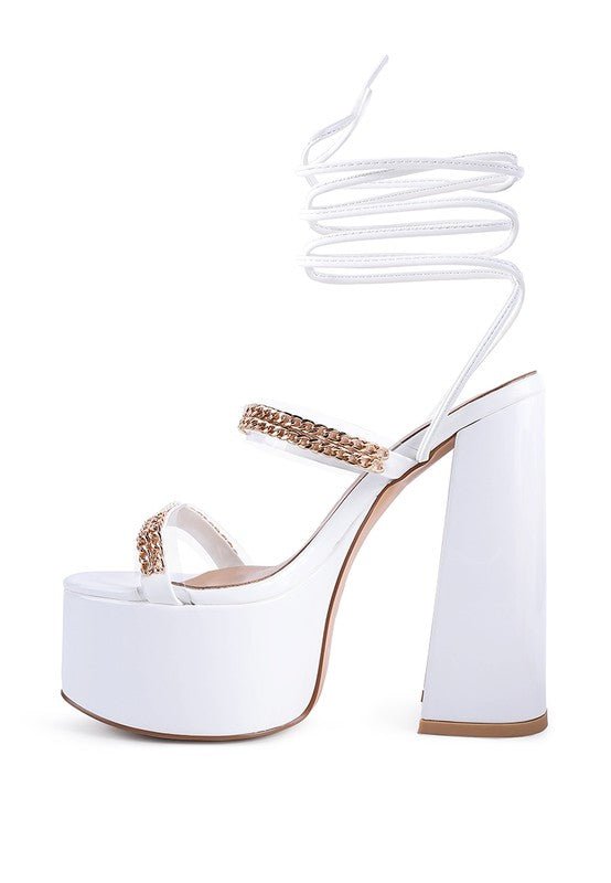 INDULGENCE Metal CHAIN LACE UP CHUNKY SANDALS - Loving It Shop