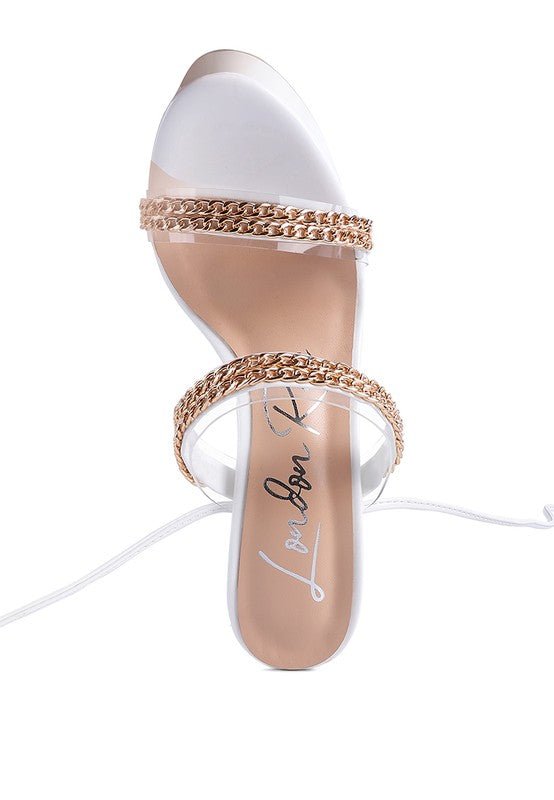 INDULGENCE Metal CHAIN LACE UP CHUNKY SANDALS - Loving It Shop