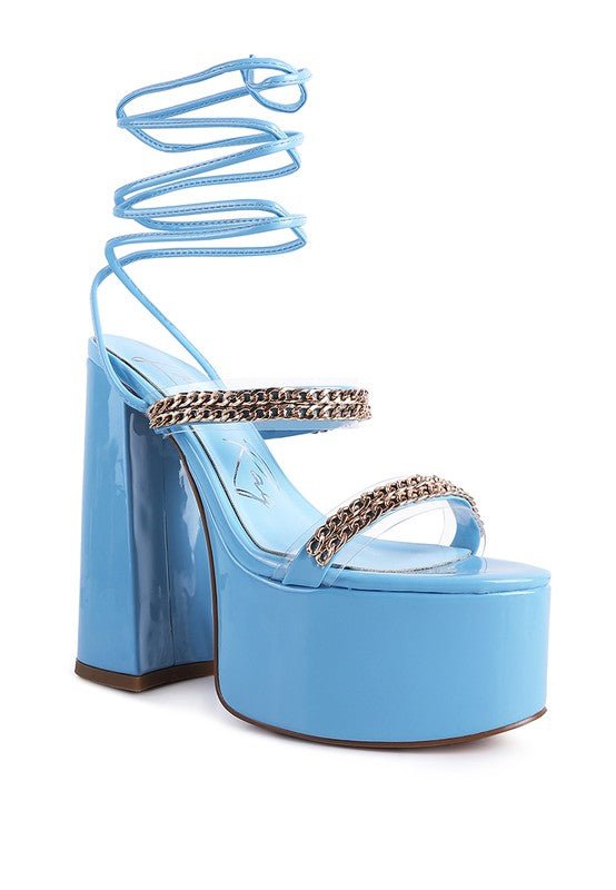 INDULGENCE Metal CHAIN LACE UP CHUNKY SANDALS - Loving It Shop