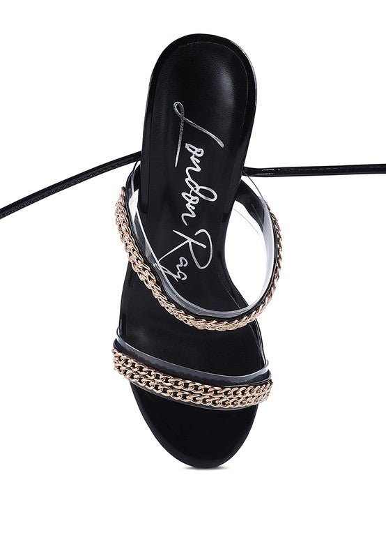 INDULGENCE Metal CHAIN LACE UP CHUNKY SANDALS - Loving It Shop