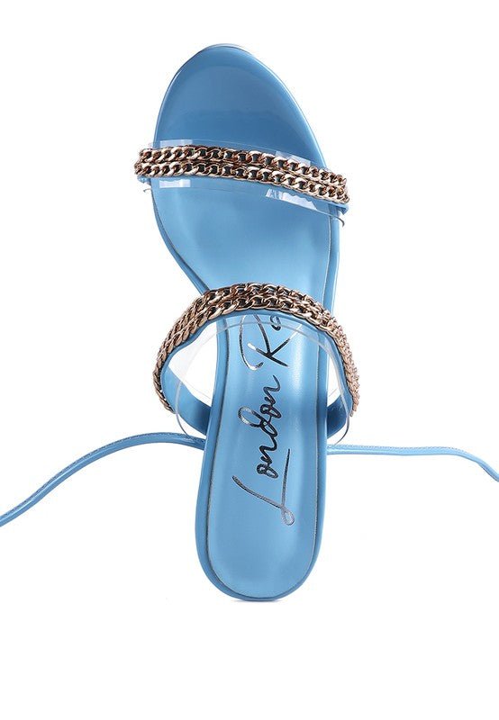 INDULGENCE Metal CHAIN LACE UP CHUNKY SANDALS - Loving It Shop
