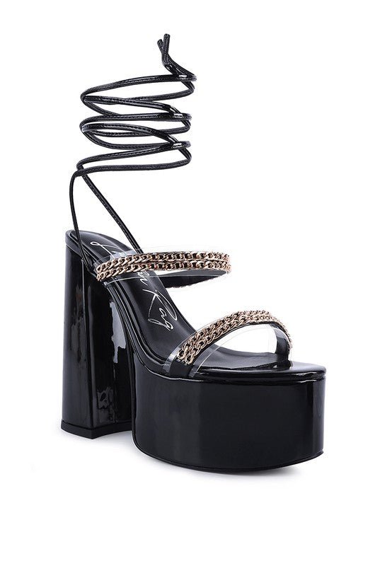 INDULGENCE Metal CHAIN LACE UP CHUNKY SANDALS - Loving It Shop