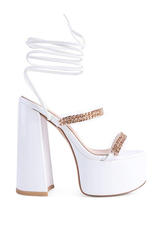 INDULGENCE Metal CHAIN LACE UP CHUNKY SANDALS - Loving It Shop