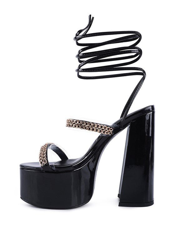 INDULGENCE Metal CHAIN LACE UP CHUNKY SANDALS - Loving It Shop